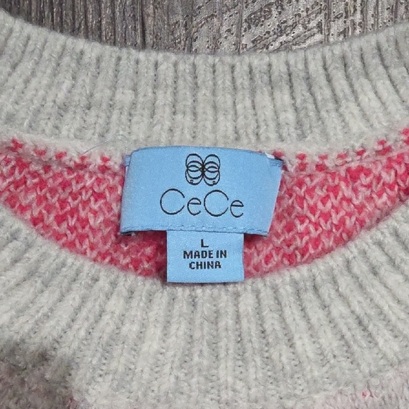 CeCe Pink and Cream Knit Sweater - Picture 2 of 7